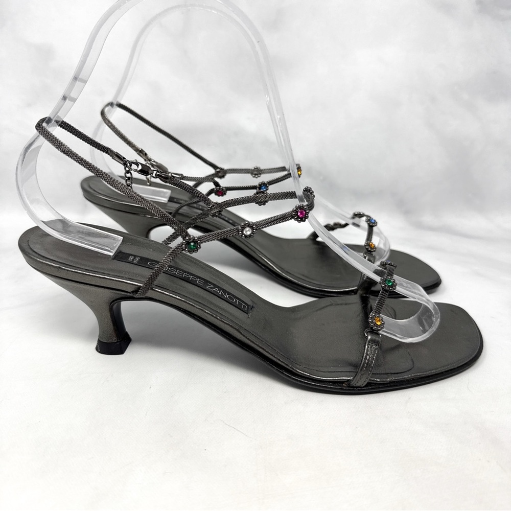 Giuseppe Zanotti Vicini Vintage 90s Y2K Mesh Chain Minimalist Kitten Sandal Heel